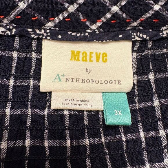 Maeve Sara Anthropologie Dress 3X Black Plaid 3/4 Sleeve Button front - Picture 7 of 8